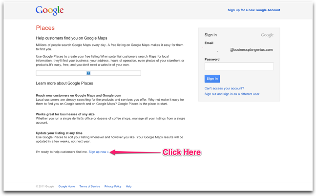 Google Places For Business Landing Page